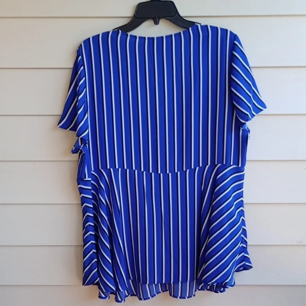 Torrid Blue and White Striped‎ V-Neck Blouse - Picture 8 of 9